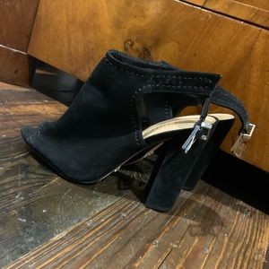 Schutz Open Toe Black Suede Pumps